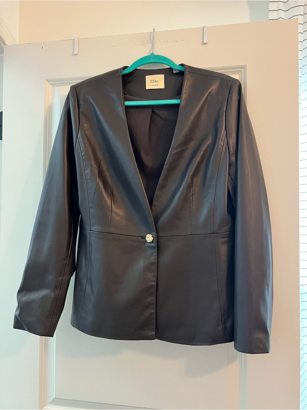 Elie Tahari Brown Faux Leather Single-Button Blazer